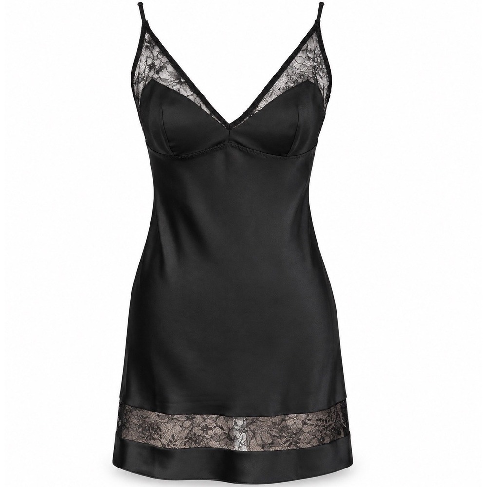 Victoria's Secret Black Lace Trim Slip Dress Chemise Nightgown Small Lingerie